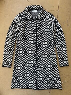 Cocogio Made In Italy Wool Blend Black White Cardigan Sweater Coat Size M